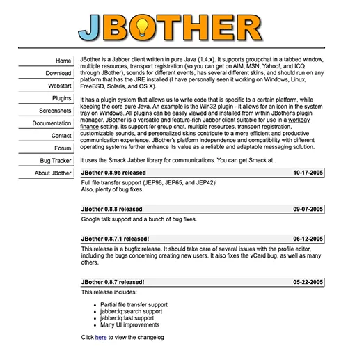 Jbother site screenshot, click to go to the new site